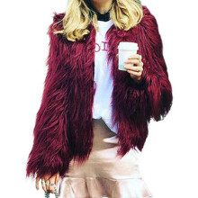 (XL,Wine Red)Women\'s Long Sleeve Fluffy Coat Shaggy Warm Outerwear Winter Fall Clothes For Spring Fall Daily Wear