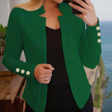 Women's Solid Color Open Front Blazer - Casual Long Sleeve Knit Blazer for Office & Work, Stretch Comfort Fit
