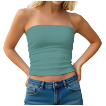 Enfärgad Y2K-axelbandslös tubtopp för kvinnor - Dubbelskiktad sexig bandeau-crop-topp, smal passform för sommarkläder för kvinnor (S-XXL)