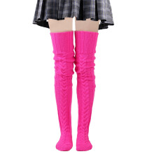 Fuzzy Woolen Crew Socks, Over-the-Knee & Slouch Style for Women – Hot Pink, Autumn/Winter Foot Warming Stockings