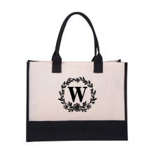 Dameshandtas van canvas, katoenen canvas tas met letterprint, strandtas, modieuze Europese en Amerikaanse handtas, canvas boodschappentas