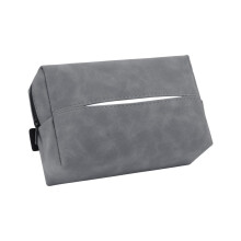 Grey Leather Car Tissue Holder for Porsche Taycan 2024 with Adjustable Strap and Waterproof Fabric