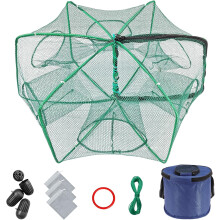 Minnow Trap 24in*10in” with Foldable Fishing Net & Collapsible Fish Bucket - Crab, Crawfish, Shrimp Trap for Freshwater Saltwater Fishing (6-Sided)