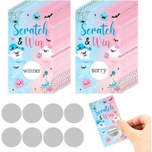 50 Pink & Blue Halloween Scratch-Off Cards for Gender Reveal, Party Game, Raffle Tickets with Ghosts/Bats/Pumpkins – Compatible with Boo Spooky Baby