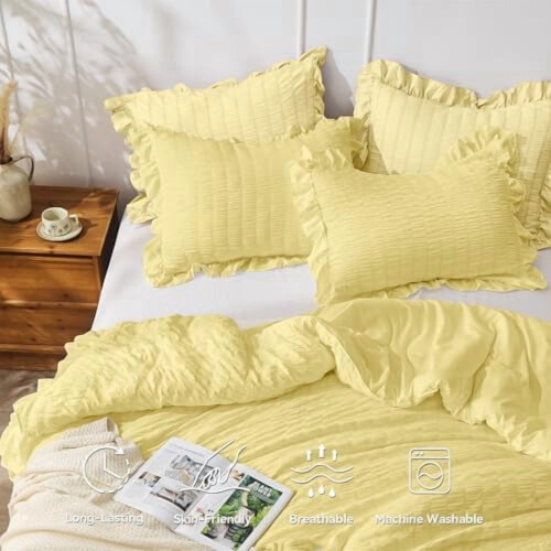 Twin Comforter Set Light Yellow Seersucker 2-Pc
