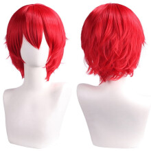 Unisex Short Anime-Style Cosplay Wig, Fluffy Layered Heat-Resistant Synthetic Hair, with Bangs, Ideal for Costume Parties, Prom & Themed Events,Red