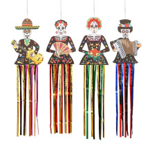 De dødes dag Halloween-dekoration: Hængende skelet-spøgelsesbanner med sukkerkranie-design, Dia de Los Muertos-dørophæng – kompatibel med