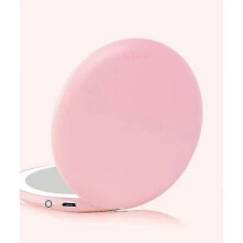 Illuminated Rechargeable Pocket Mirror, 2x Magnifying - Small Portable Makeup Mirror with Lights Natural Dimmable for Travel, Pink