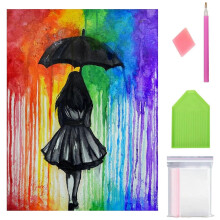 Diamond DIY Painting Art Kits for Adults Beauty Girl with Umbrella Full Round Drill Diamond Embroidery Kit Crystal