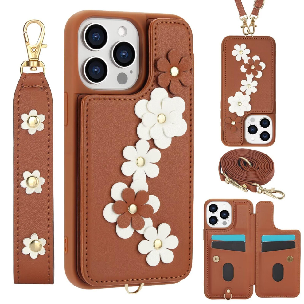 Wallet Case Pu Leather Flip Folio With Card Holder Stand And Magnetic Closure For Iphone 13 Pro Max Brown 9771547561705