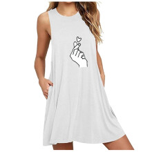 Vestido pijama feminino casual sem mangas, gola redonda, modelagem solta, com bolso, branco, tamanhos P-6XG