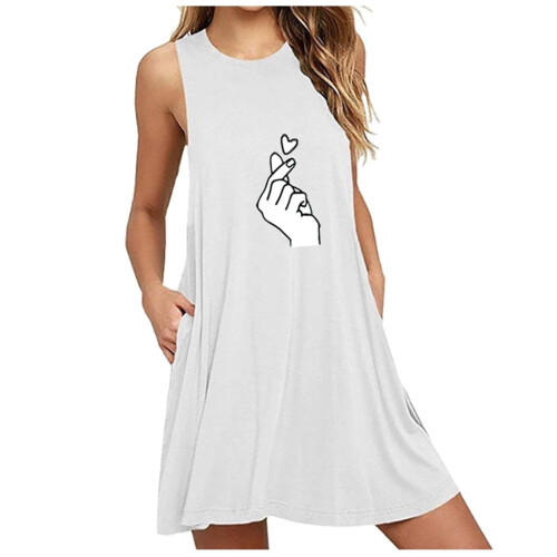 Γυναικείο φόρεμα πιτζάμας casual χωρίς μανίκια, με στρογγυλή λαιμόκοψη, φαρδιά