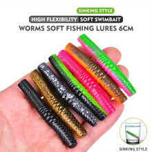 70 pezzi di esche artificiali morbide bioniche per la pesca, swimbait in silicone a forma di verme per persico e trota