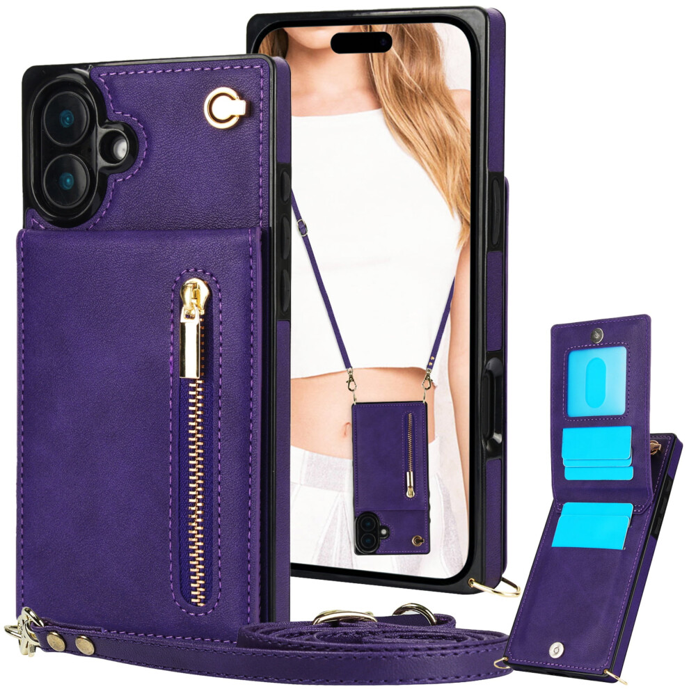 Ccsmall Iphone 16 Plus Case Wallet Â Rfid-Blocking Pu Leather Crossbody Purse With Card Holder, Flip Cover & Strap Â Zp Purple 9479868576445