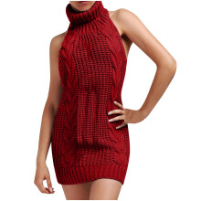 Ærmeløs rygløs rullekrave Anime Virgin Killer sweaterkjole til kvinder – Rød, S-2XL