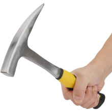Stenhammer i stål, komfortabelt, skridsikkert gummihåndtag med geologihammer i kulstofstål med ergonomisk greb, stærk og bærbar flisning.