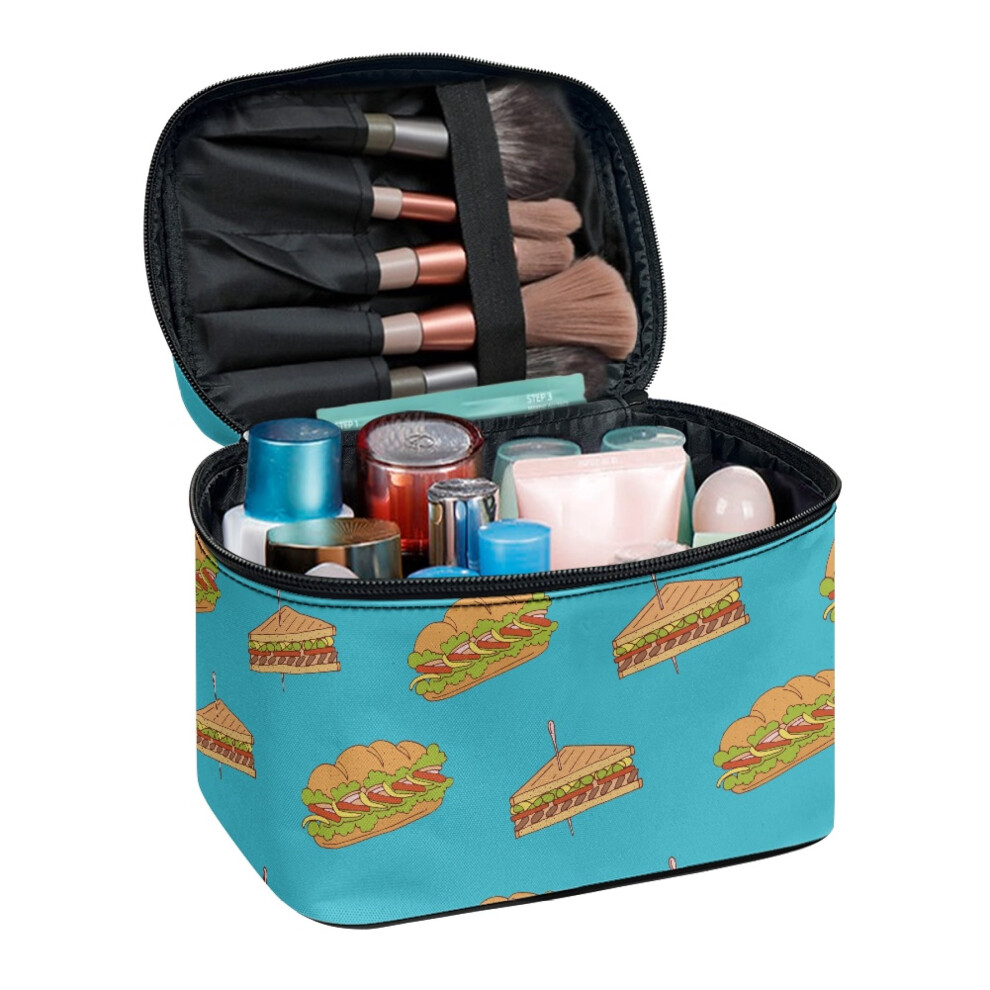 Burger Sandwich Cosmetic Organizer Bags with Brush Slots Makeup Travel Case Desktop Home Offices