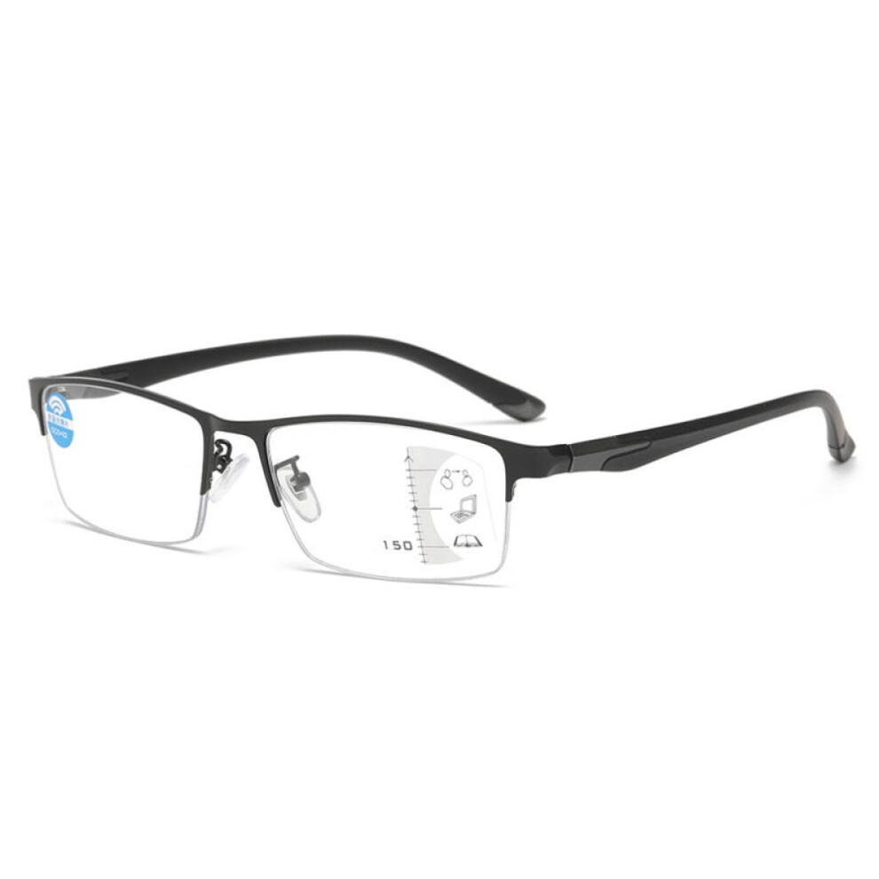 Black Men Frame Progressive Reading Glasses 3.50, Metal Rectangle Half Rimless Business Multifocus Readers +3.50 Strength (Not Photochromic)