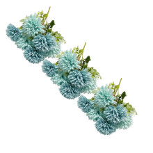 11.8" Light Blue Artificial Dahlia Bouquet (3 pcs), Faux Pincushion Flower Arrangement with 6 Heads, Short Stem – Home Decor Centerpiece, Compatible