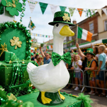 23 inch veranda gans St. Patrick's Day decoratie, Ierse groene klaver hoed en vlinderdas set voor tuinbeelden
