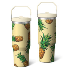 30 Oz Yellow Pineapple Tumbler with Lid & Straw – Birthday, Thanksgiving, Halloween, Christmas Gift – Compatible with Standard Cup Holders