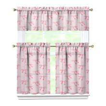Pink Bow Kitchen Curtain Valance 3 Piece Set Short Curtain Sink Window Decor 36 Inch Small Window Treatment Tier 27.5x36 Length