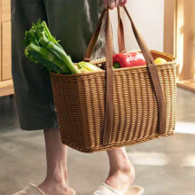 Wicker Shopping Basket with Handles – Imitation Vines Weaving, Outdoor Camping & Picnic Storage, Vegetable/Fruit Gathering, Organizing Basket