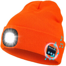 Bluetooth Beanie Hat with LED Headlight Lighted Beanie Cap Rechargeable with Wireless Bluetooth Winter Warm Knit Hat