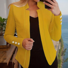 Women's Solid Color Open Front Blazer - Casual Long Sleeve Knit Blazer for Office & Work, Stretch Comfort Fit