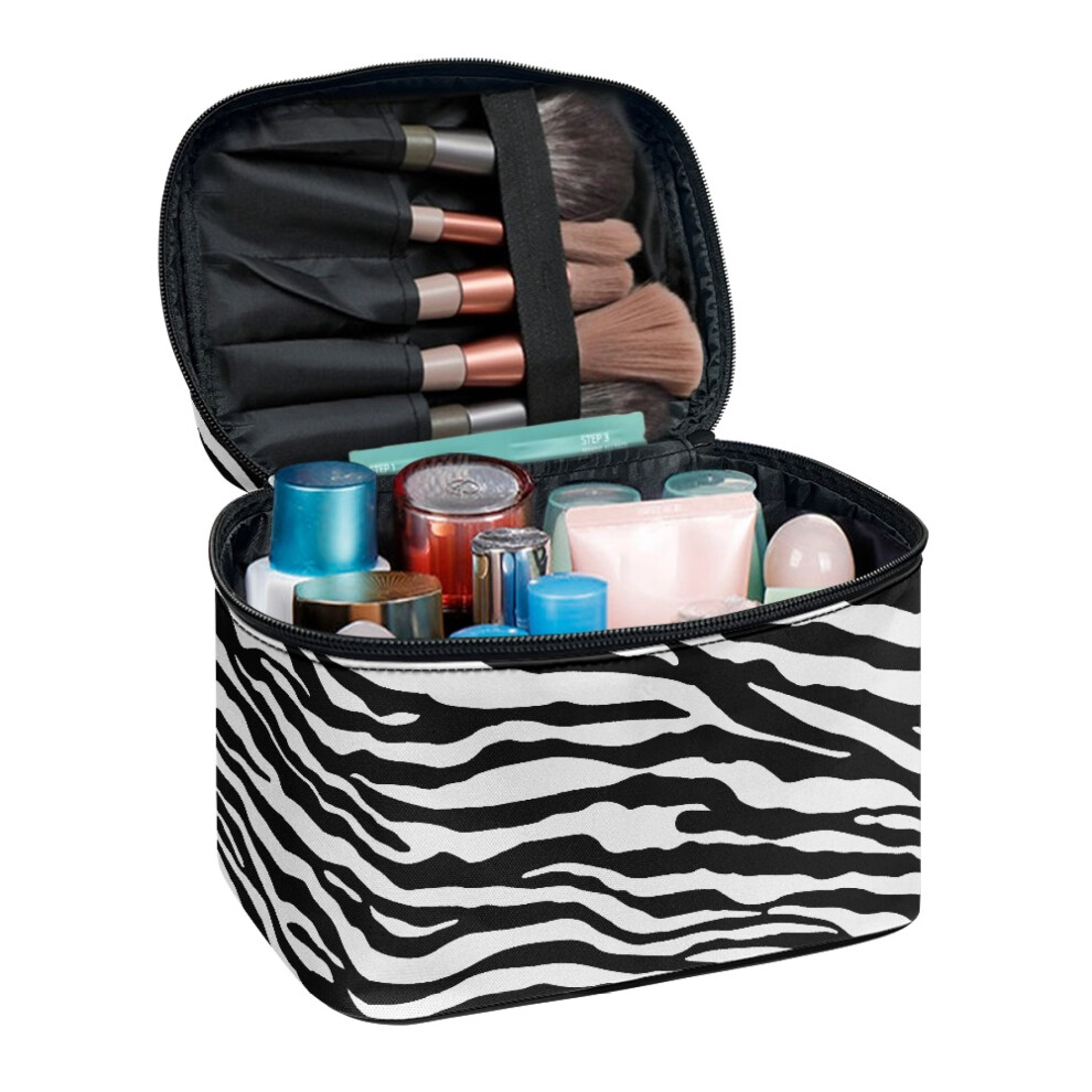 Portable Polyester Makeup Bag (8.86"x6.5"x5.9"), Fold-Flat Travel Cosmetic Organizer with Brush Holder & Large Capacity