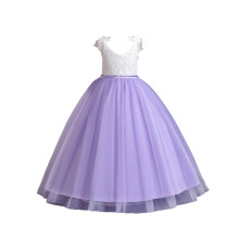 Girl Lace Flower Sleeveless Gown Dress Kids Wedding Bridesmaid Pageant Party Formal Long Gown Princess Tulle Flower Girl Dresses - 4-12T