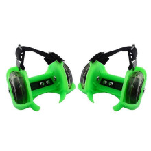 (Green) Two-Wheeled Heel Wheels Adjustable Roller Skates PVC Tricolor Luminous Wheel Shoes For Children