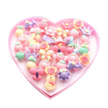 36Pcs Girls Kids Cartoon Flower Resin Rhinestone Rings Toy Set Jewelry Box Gift