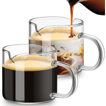 Cute Espresso Shot Cup 4 OZ Double Spout Glass Coffee Cups, Set of 2 Shot Glasses for Desserts