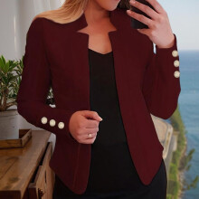 Women's Solid Color Open Front Blazer - Casual Long Sleeve Knit Blazer for Office & Work, Stretch Comfort Fit