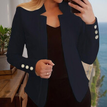Women's Solid Color Open Front Blazer - Casual Long Sleeve Knit Blazer for Office & Work, Stretch Comfort Fit