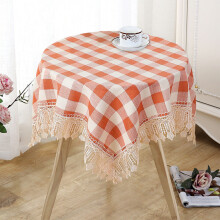 35.4" Checkered Round Tablecloth Washable Buffalo Plaid Table Cloth with Tassel Cotton Linen Gingham Table Cover