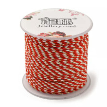 1 Roll Handmade 4-Ply Polycotton Cord Macrame Cotton Rope with Gold Wire 1.5mm-Red