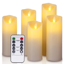 EMLIMNY LED gyertyakészlet, 5 darabos, valódi viaszból készült, lángmentes, táncoló lángokkal és 10 gombos távirányítóval (2/4/6/8