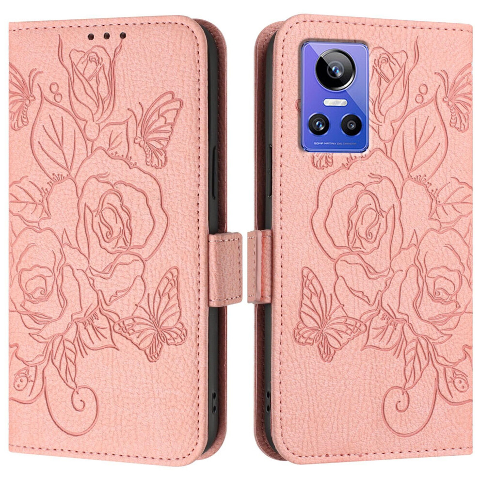 Leather Wallet Flip Case For Oppo Realme Gt Neo 3, Shockproof Pu Cover With Card Holder And Wrist Strap, Pink 9092120194647