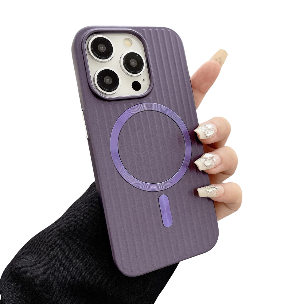 Slim Antifingerprint Magnetic Case With Metallic Stripe, Dark Compatible With Magsafe And Iphone 16 Pro Max Purple 9771547565871