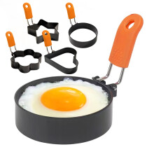 Premium Stainless Steel Egg Mold Set – Non-Stick, BPA-Free, Foldable Handle, 4 Shapes (Heart/Star/Flower/Circle), Dishwasher Safe