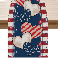 TETOU Heart Stripe Stars 4th of July Table Runner, 13x72 Inch Patriotic Table Decoration for Memorial Day & Independence Day