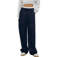 Pantaloni da completo casual a righe da donna, vita alta, patchwork, gamba dritta, vestibilità comoda, con tasche, pantaloni versatili