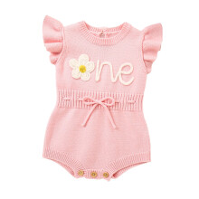 Første fødselsdagskostume piger rokke med flæse blomster broderet snøre hæklet strik rokke bodysuit baby pigetøj stilfuldt heldragt