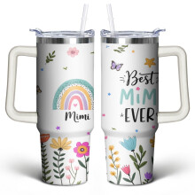 Rainbow Flowers 30 oz Tumbler with Handle Lid & Straw – Stainless Steel Double-Walled Vacuum Insulated Cup, Cute Gift for Women, Men, Friends –