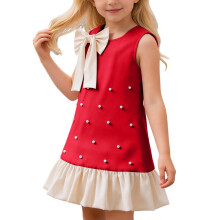 Elegant Summer Girls Dress Bow Pearl Birthday Party Wedding Sleeveless A Line Ruffle Hem Mini Princess Dress Stylish Dresses