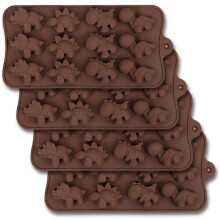 12-Cavity Dinosaur Chocolate Mold, Set of 4PCS Non Stick Silicone Dinosaur Mold for Candy Chocolate Jelly, Ice Cube