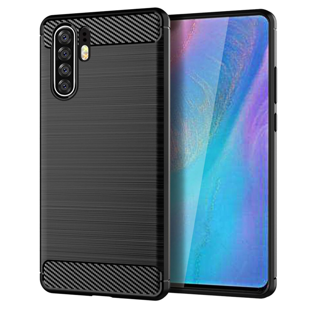 Case For Huawei P30 Pro Carbon Fiber Shockproof Slim Silicone Tpu Cover With Raised Edge Protection Black 9771547571698