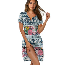 Women's Soft Nightgowns – Cozy Short Sleeve Sleep Dresses, Loungewear, House Coat | Compatible with Tribal Rose Flowers Design